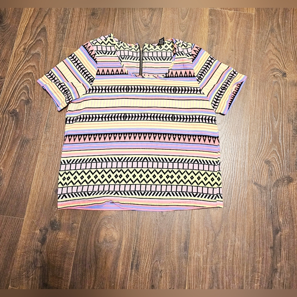 Neon color hot pink fushia lime green multicolored crazy fun pattern blouse